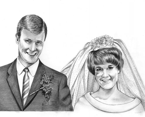 Pencil Portrait of Bride and Groom