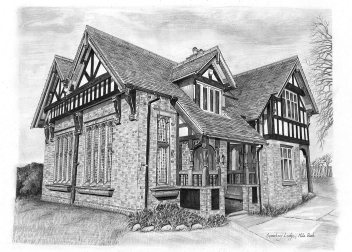 Pencil Drawing of Cemetery Lodge House