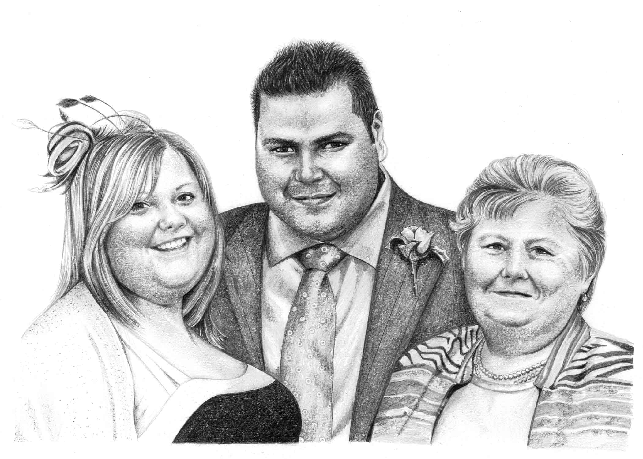 Pencil Portrait of Family at Wedding Pencil Sketch Portraits