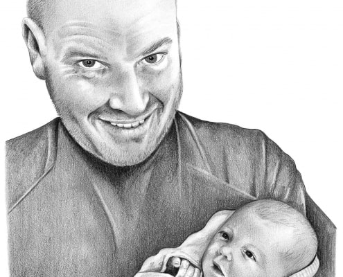 Pencil drawing of Father and Baby