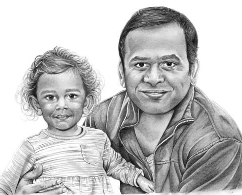 Pencil Drawing of Father and Daughter