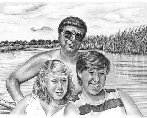 Pencil Drawing of Dad with Daughters