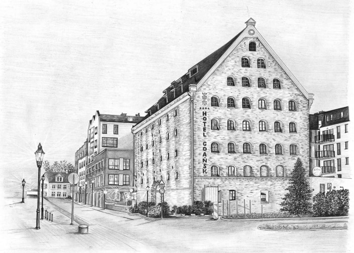 Pencil Drawing of Hotel Gdansk