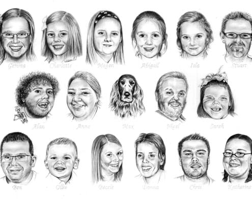 Family Pencil Portrait of Seventeen