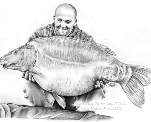 Pencil Drawing of Man with Mirror Carp