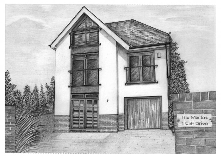 Pencil Drawing of Marlins, 1 Cliff Drive