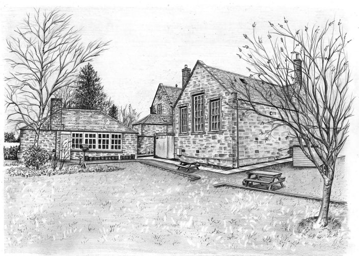 Pencil Drawing of School House