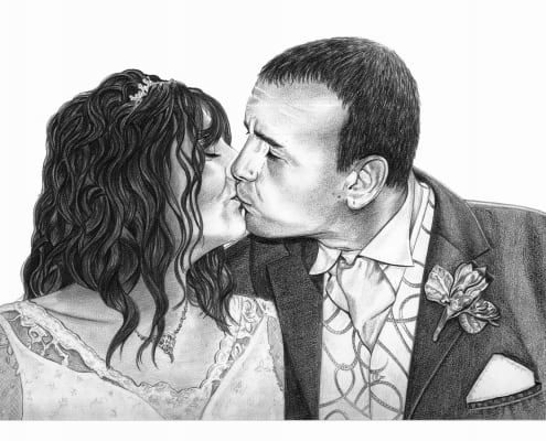 Portrait Drawing of a Wedding Kiss