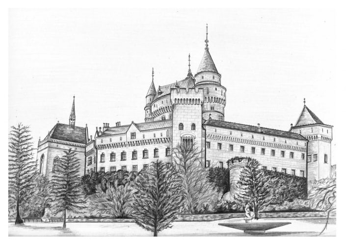 Pencil Drawing of Bojnice Castle in Slovakia